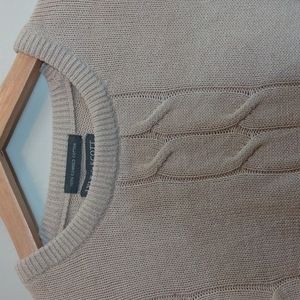 Lyle & Scott Scotland Large Tan Cotton Cable Knit Sweater